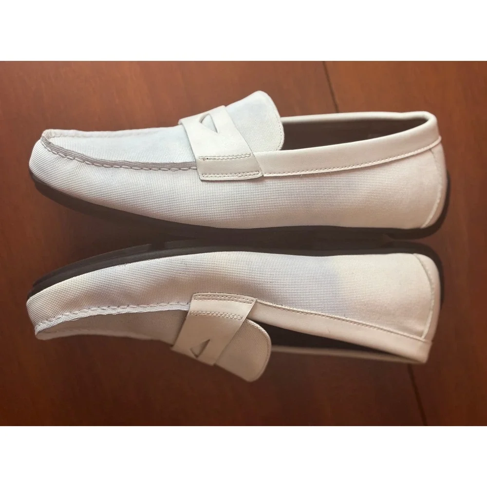 Alfani Iker Penny Loafer Driver Mens 8M White Memory Foam Slip On Good